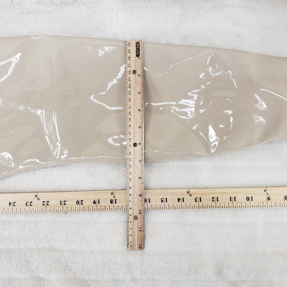 Bad Girlz Off White Nude Stretch Patent Wide Top Thigh High Heel Boots Brand New - Picture 9 of 10